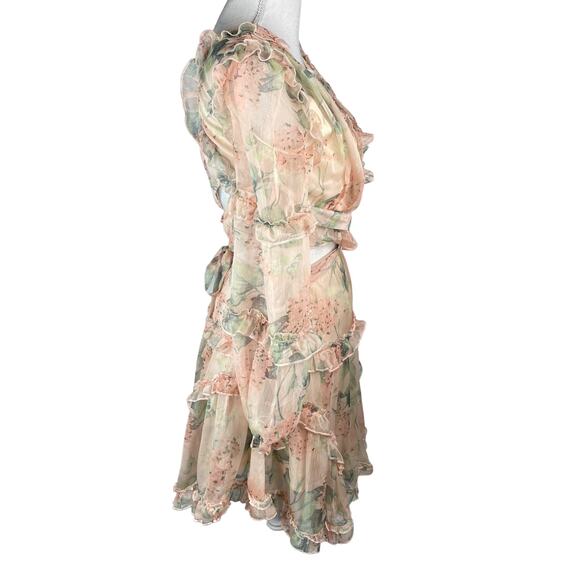 Guilty of Glam Floral Cutout Lace Up Mini Dress Blush Pink Ruffles Date Night S - Picture 8 of 12